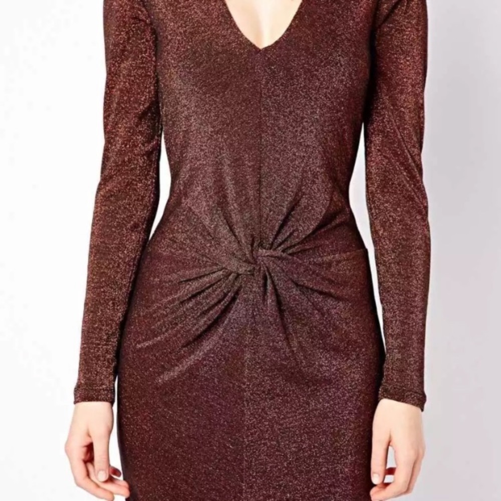 New Ted Baker Copper Metalic Knot Dress